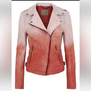 Muubaa Dip Dyed Ombré Leather Biker Jacket Coral US 10